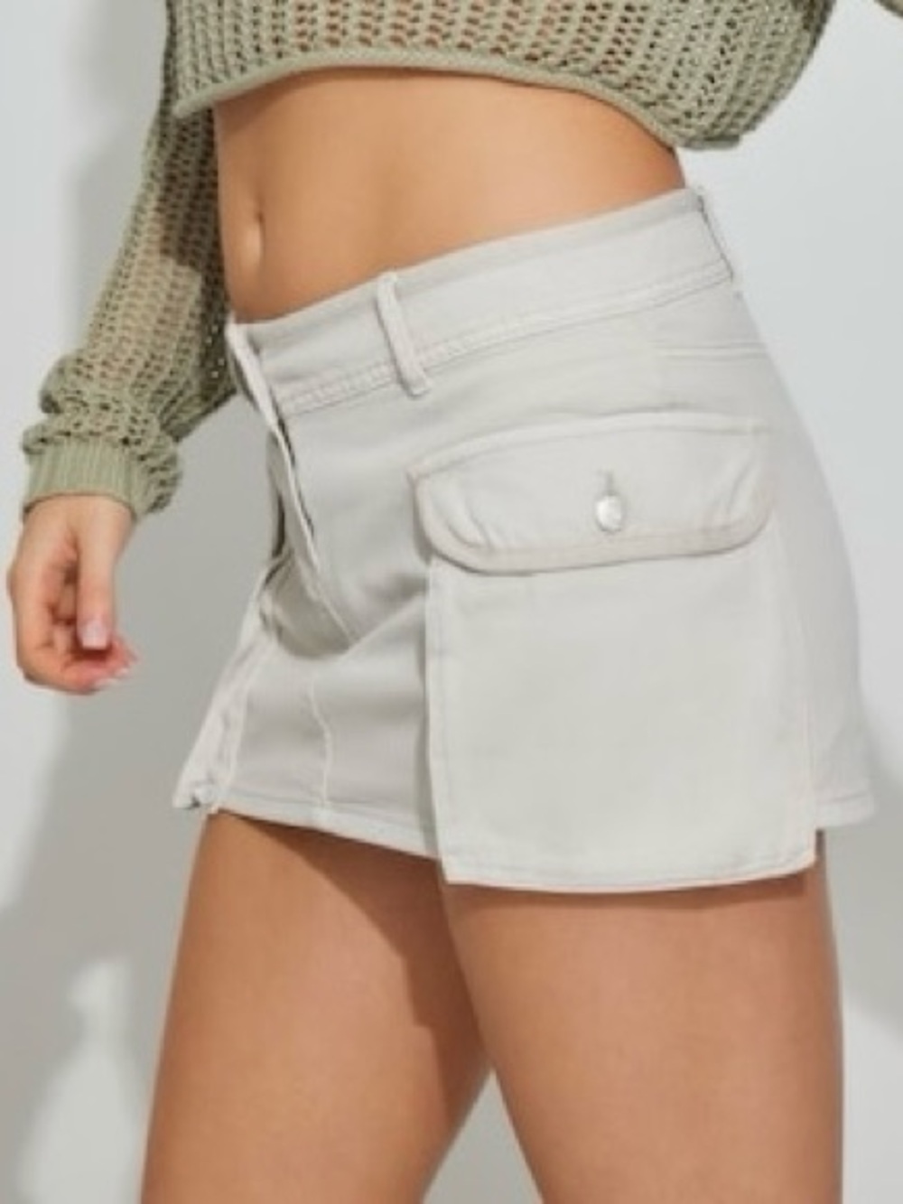 Garage Womens Denim Cargo Mini Skirt Skort Size XS Y2K Light Grey Low Rise